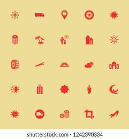 sunset icon. sunset vector icons set islamic star, sun, car wheels and sunflower
