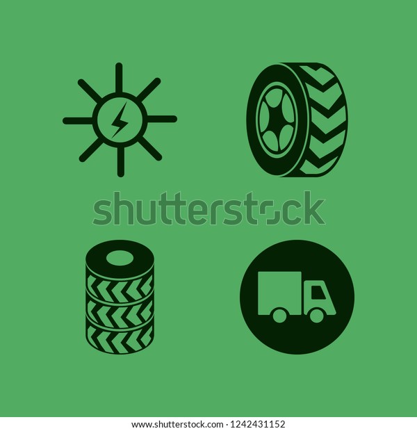 sunset icon. sunset vector icons set car\
wheel, solar energy, truck and car\
wheels