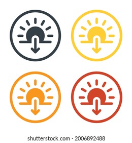 Sunset Symbol, Vektorzeichen. Sonne geht nach unten, Sommer, Sonnenlicht-Symbol
