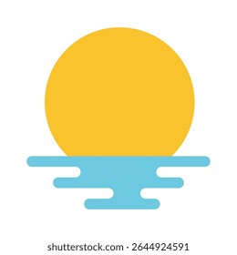 Sunset Icon – Yellow Sun with Blue Glow in Flat Style
