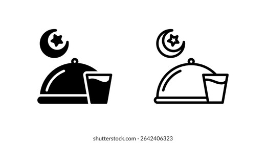 Iconos de la puesta del sol que indican la hora iftar, marcando el final del ayuno para el día.