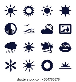 sunset icons set. Set of 16 sunset filled icons such as sun, ninja, sun rise, photo, brightness, sea and gull