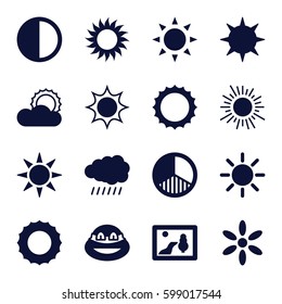 sunset icons set. Set of 16 sunset filled icons such as sun, ninja, brightness
