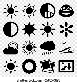 Sunset icons set. set of 16 sunset filled icons such as sun, ninja, photo, brightness, sea and gull
