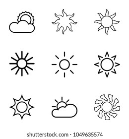 Sunset icons. set of 9 editable outline sunset icons such as sun