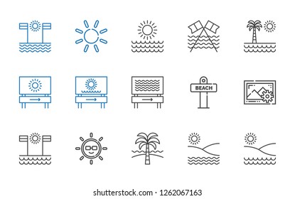 sunset icons set. Collection of sunset with beach, sun, images. Editable and scalable sunset icons.