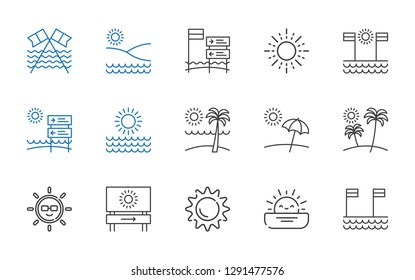 sunset icons set. Collection of sunset with beach, sun. Editable and scalable sunset icons.