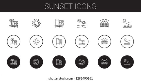 sunset icons set. Collection of sunset with beach, sun. Editable and scalable sunset icons.