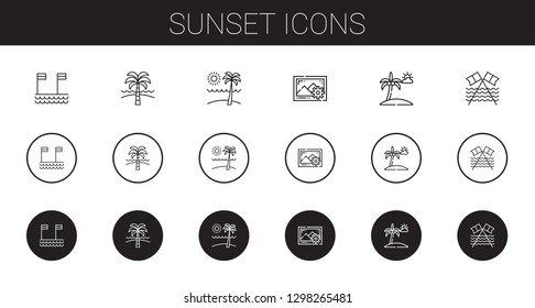 sunset icons set. Collection of sunset with beach, images. Editable and scalable sunset icons.