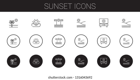 sunset icons set. Collection of sunset with beach. Editable and scalable sunset icons.