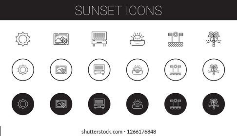 sunset icons set. Collection of sunset with sun, images, beach. Editable and scalable sunset icons.