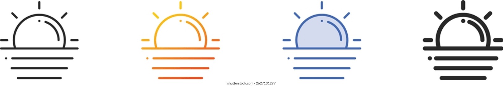 sunset icon.Thin Linear, Gradient, Blue Stroke and bold Style Design Isolated On White Background