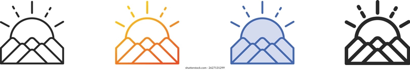 sunset icon.Thin Linear, Gradient, Blue Stroke and bold Style Design Isolated On White Background
