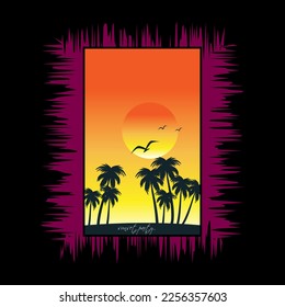 sunset illustration with palm trees
