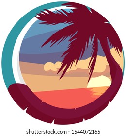 Sunset image beach evening sky clouds background illustration design with circle.