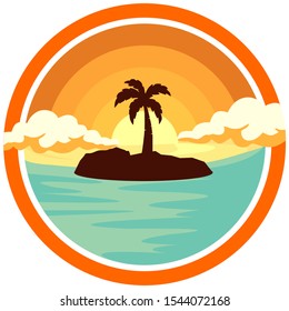 Sunset image beach evening sky clouds background illustration design with circle.