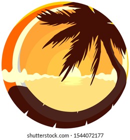 Sunset image beach evening sky clouds background illustration design with circle.