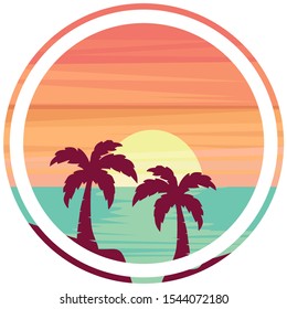 Sunset image beach evening sky clouds background illustration design with circle.