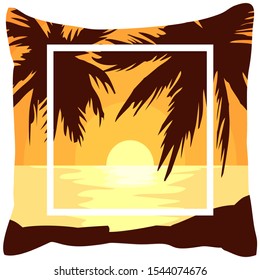 Sunset image beach evening sky clouds background illustration design with square pillow vector syle.