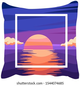 Sunset image beach evening sky clouds background illustration design with square pillow vector syle.
