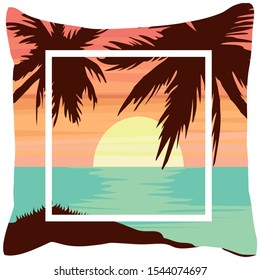 Sunset image beach evening sky clouds background illustration design with square pillow vector syle.