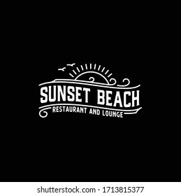 Sunset Island Lake Beach Sea Ocean Vintage Retro Logo Design 