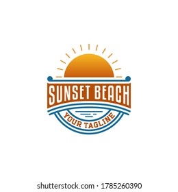 Sunset Island Lake Beach Sea Ocean Vintage Retro logo design.