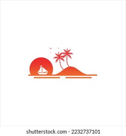 Sunset Island Lake Beach Sea Ocean logo design inspiration 