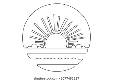 Sunset isolated continuous one line drawing clean minimalist outline illustration