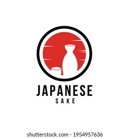 Sunset Japan Sake Bottle Oriental Japan Beverage Symbol Logo-Design Inspiration