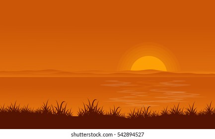 At sunset lake scenery backgrounds