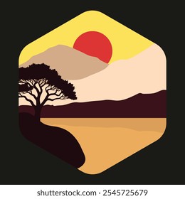 sunset landscape background vector art silhouette design