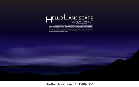Sunset Landscape background,Minimalist landscape. Mountains,sky,Fog and forest. Vector illustration. panorama, beatiful sky. realistic style.