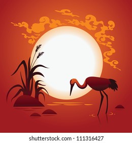  Sunset landscape with bird