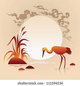  Sunset landscape with bird