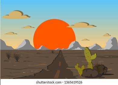 Sunset landscape in cowboy style