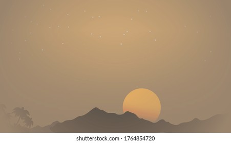 Sunset landscape dessert background brown