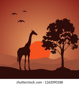 Sunset landscape illustration.