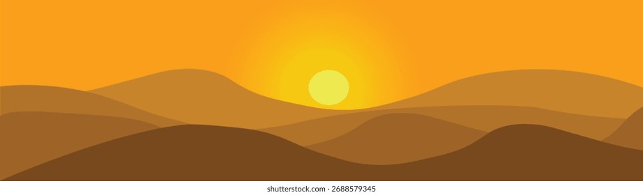 Pôr do sol paisagem com paisagem de montanha para a ilustração de fundo bonito