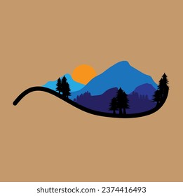 
Sunset landscape with mountains and trees