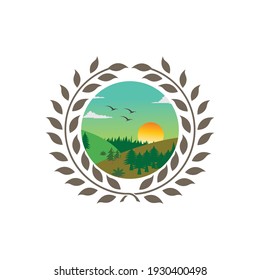 sunset and landscape mountains vector illustration