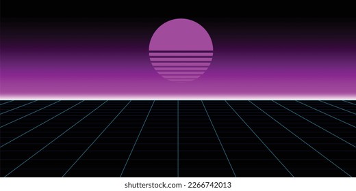 Sunset landscape in retro futuristic style