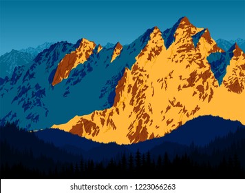 sunset landscape at Rocky mountains