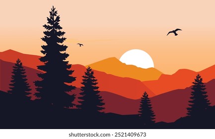 Sonnenuntergangslandschaft mit Baumschatten im Vordergrund