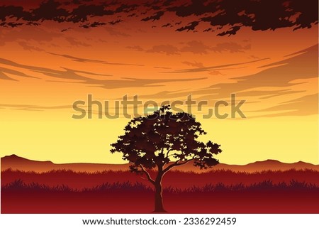 sunset landscape vector art    11