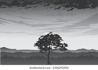 sunset landscape vector art    14