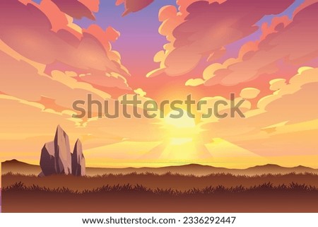 sunset landscape vector art    17