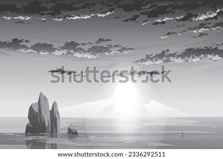sunset landscape vector art    18