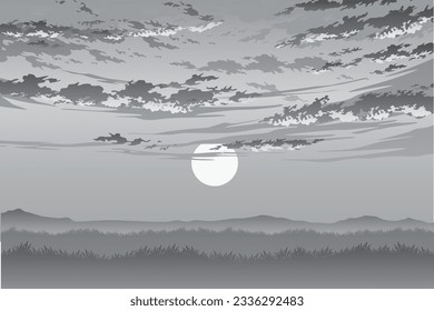 sunset landscape vector art    22