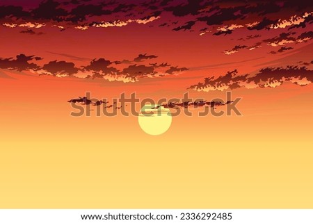 sunset landscape vector art    23